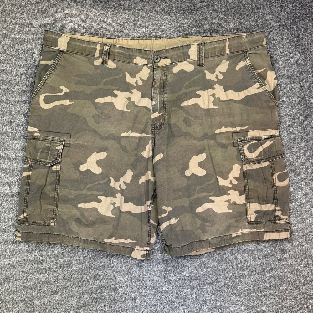 Faded Glory Camo Cargo Shorts Mens 46 Green Tan Camouflage Stretch Cotton